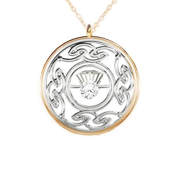 Women’s casual necklace-CELTIC THISTLE PENDANT IN YELLOW GOLD AND SILVER WITH DIAMOND