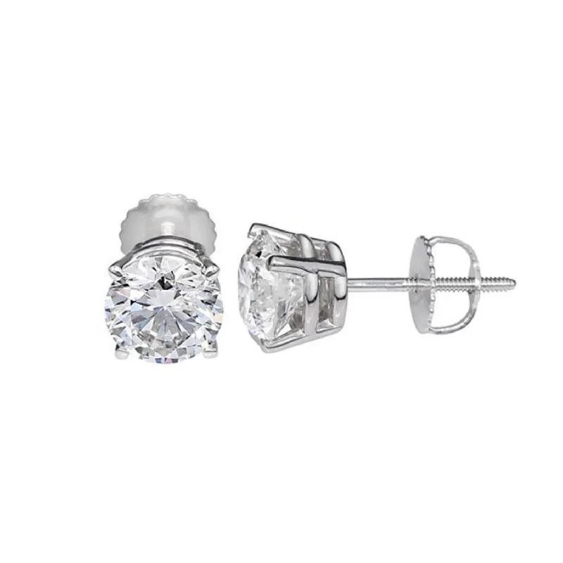 Women’s diamond hoop earrings-Signature Certificate EcoLove 1-1/2 CTW Round Lab Grown Diamond Solitaire Stud Earrings in 14KT White Gold