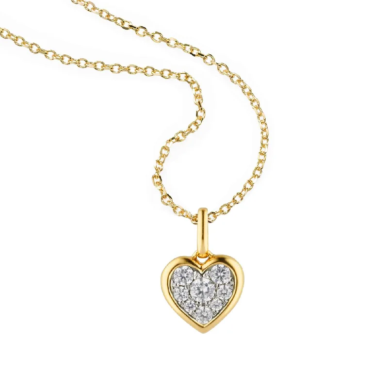 Women’s gemstone necklace-Framed Pavé Diamond Heart Pendant, 14K Yellow Gold