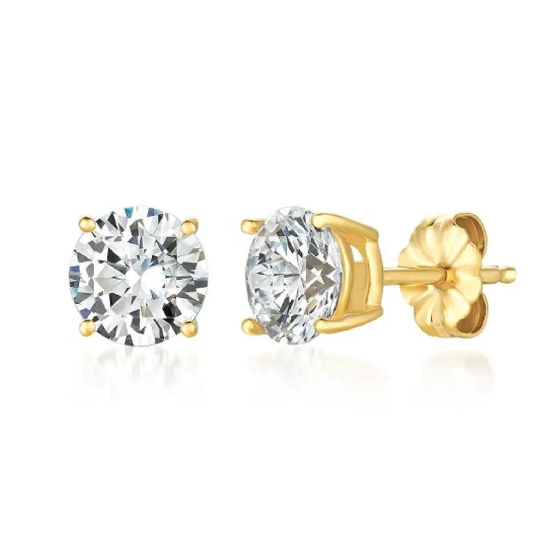 Women’s princess cut earrings-Crislu 18KT Yellow Gold Plated Sterling Silver 3 CTW Round Cubic Zirconia Stud Earrings