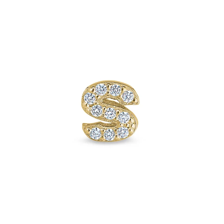 Women’s mixed metal engagement ring-Gold Finish Sterling Silver Micropave S Initial Charm with Simulated Diamonds