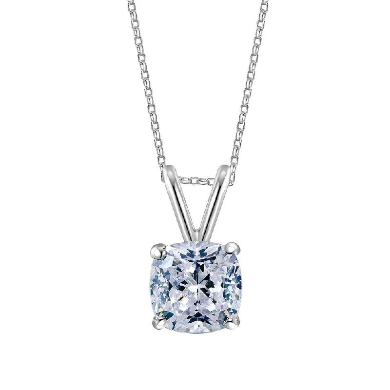 Women’s birthstone pendant necklace-Cushion solitaire pendant with 1 carat* diamond simulant in 10 carat white gold