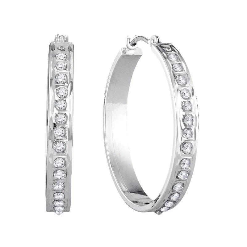 Women’s fashion stud earrings-Diamond Fascination 14KT White Gold 25MM Diamond Accent Hoop Earrings