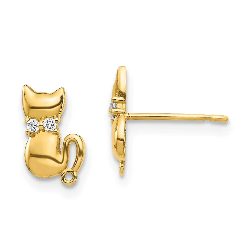 Women’s gold earrings-14KT Yellow Gold Cubic Zirconia Cat Earrings