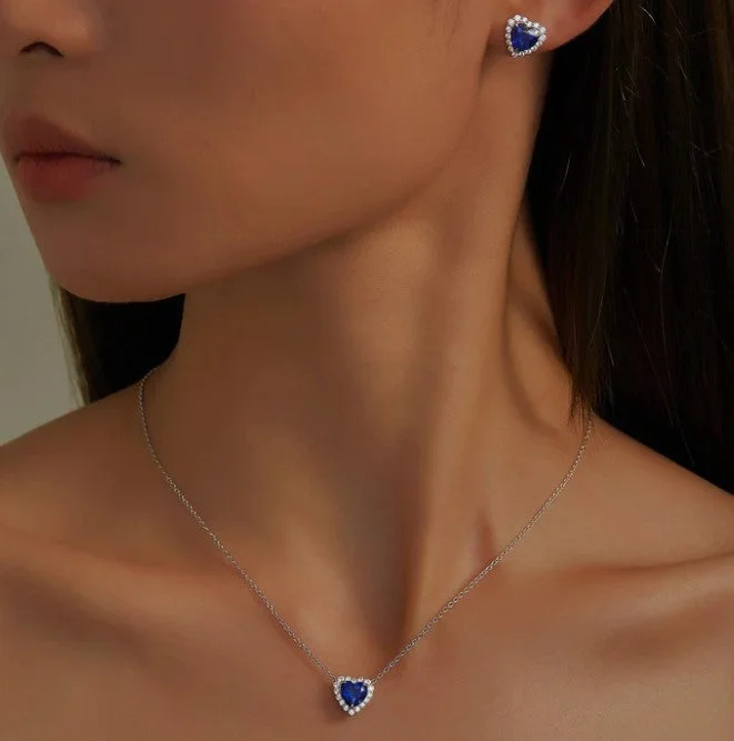 Women’s boho earrings-Fancy Lab-Grown Sapphire Halo Heart Earrings