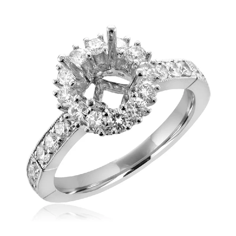 Women’s diamond band engagement ring-14KT White Gold 1.00 CTW Diamond Halo Setting for .75-1.25 CT Round