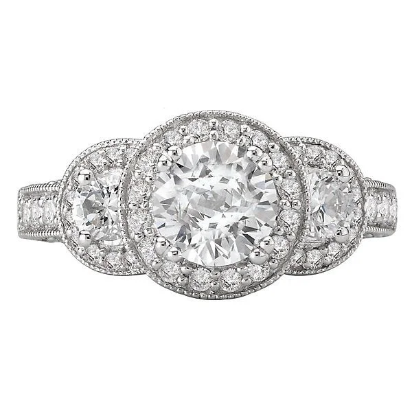 Women’s timeless engagement ring-14KT GOLD 1 CTW DIAMOND 3 STONE HALO SETTING FOR 1 CT ROUND