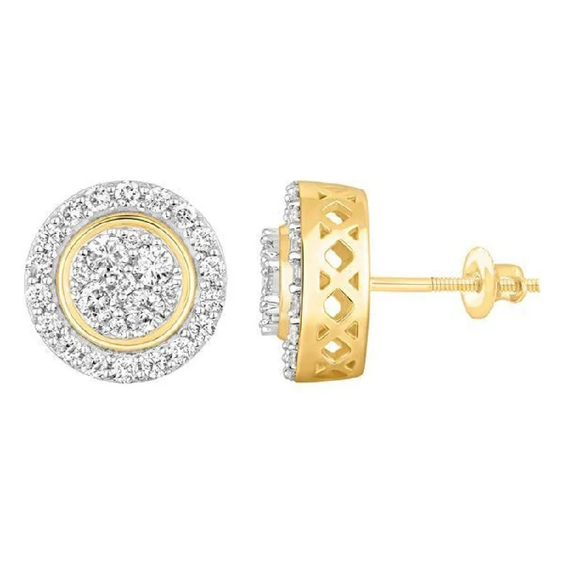 Women’s clip earrings-LADIES STUD EARRINGS 1.00CT ROUND DIAMOND 10K YELLOW GOLD