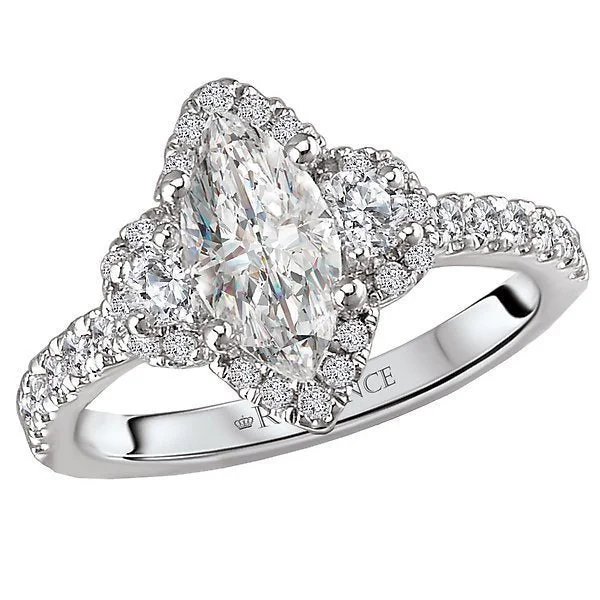 Women’s stacked engagement ring-18KT WHITE GOLD 1/2 CTW DIAMOND MARQUISE HALO 3 STONE SETTING FOR 1 CT