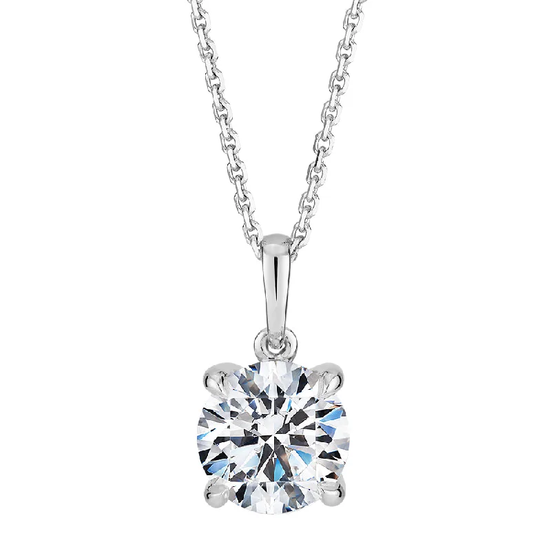 Women’s crystal pendant necklace-Premium Certified Lab-Grown Diamond, 1.50 carat round brilliant solitaire pendant in 18 carat white gold