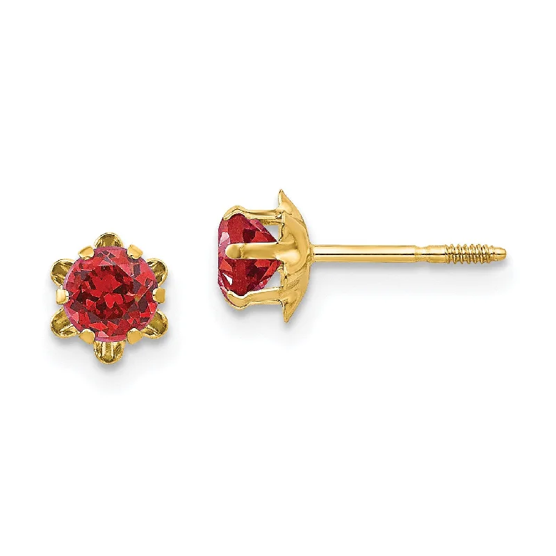 Women’s stylish earrings-4MM Simulated Ruby Stud Earrings in 14KT Yellow Gold