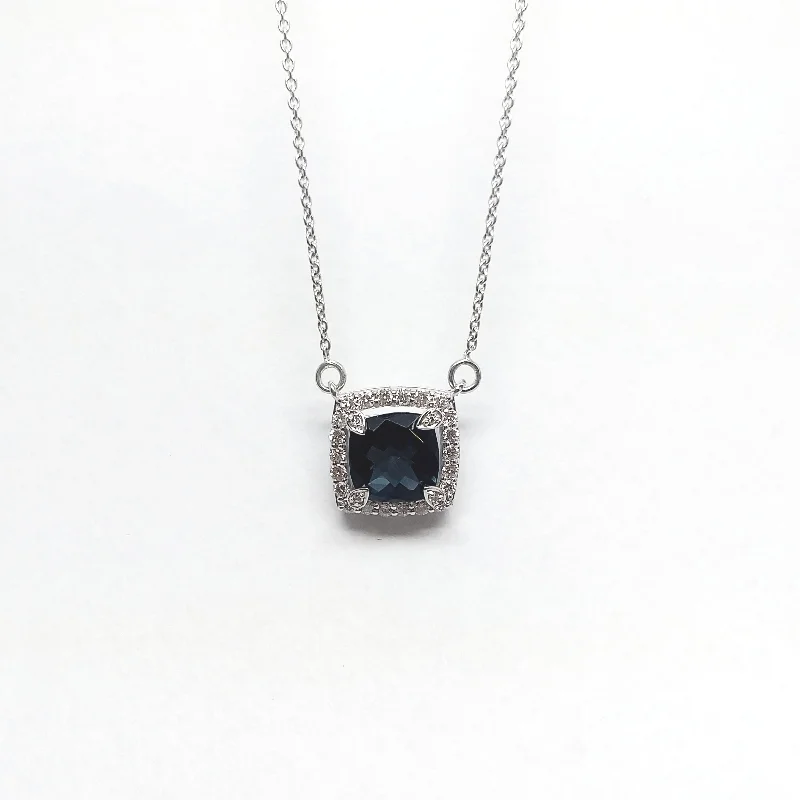 Women’s sapphire pendant necklace-Cushion Cut London topaz and Diamond Pendant AD NO: 2072