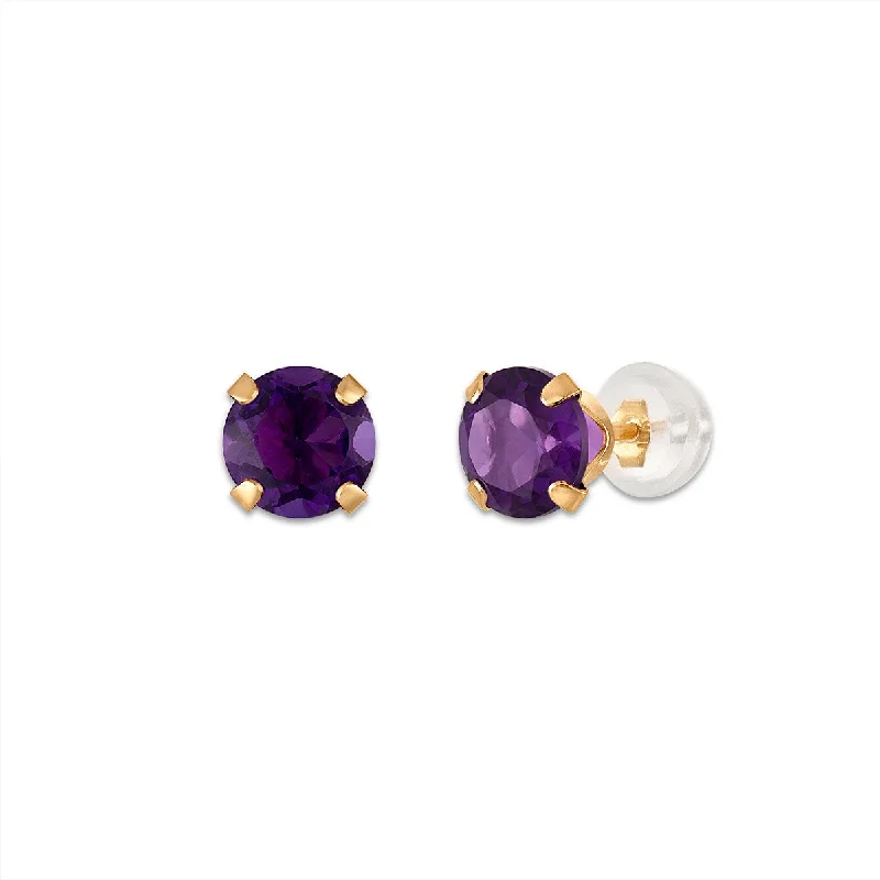 Women’s dangle earrings-Amethyst Birthstone Stud Earrings in 10KT Gold