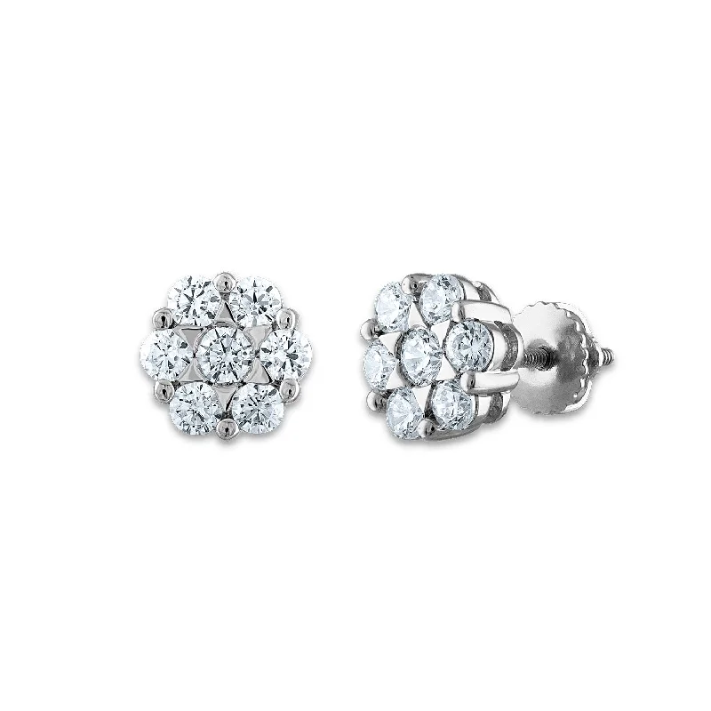 Women’s trendy earrings-EcoLove 1 CTW Lab Grown Diamond Cluster Stud Flower Shaped Earrings in 14KT White Gold