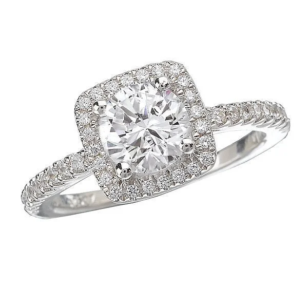 Women’s platinum solitaire engagement ring-14KT 1/4 CTW DIAMOND SQUARE HALO SETTING FOR 1.50 CT ROUND DIAMOND