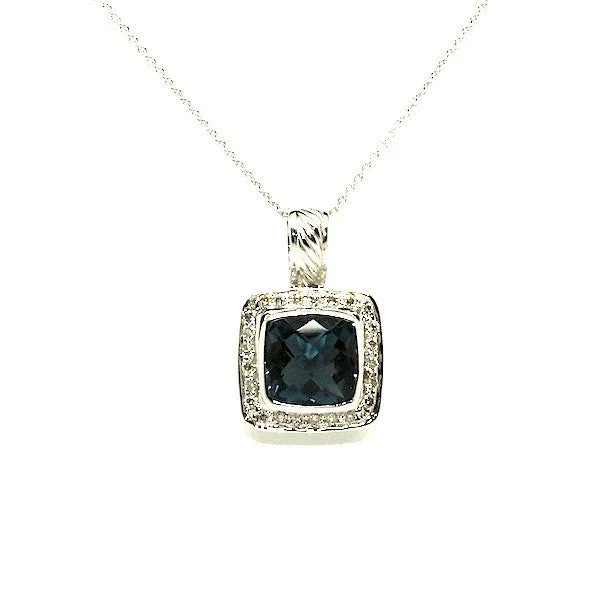 Women’s classic necklace-London Blue Topaz And Diamond Pendant AD No. 0756