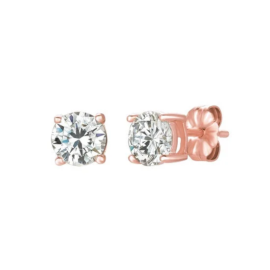 Women’s art deco earrings-Crislu 18KT Rose Gold Plated Sterling Silver Round Cubic Zirconia Solitaire Stud Earrings