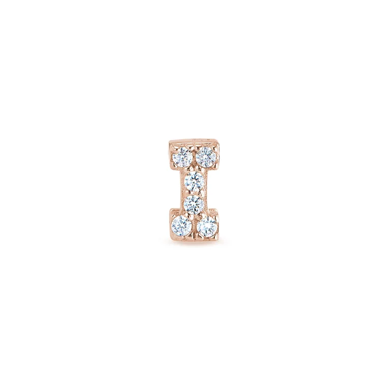 Women’s intricate wedding engagement ring-Rose Gold Finish Sterling Silver Micropave I Initial Charm with Simulated Diamonds