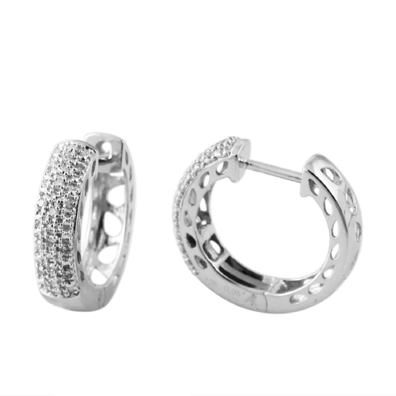 Women’s teardrop earrings-1/10 CTW Diamond Hoop Earrings in 10KT White Gold