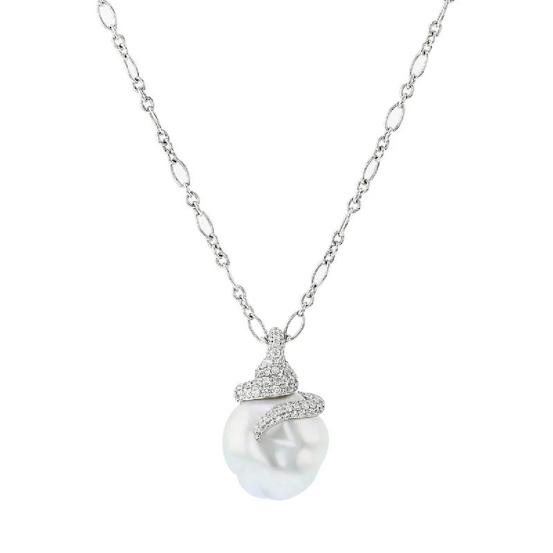 Women’s round pendant necklace-Baroque South Sea Cultured Pearl and Diamond Pendant