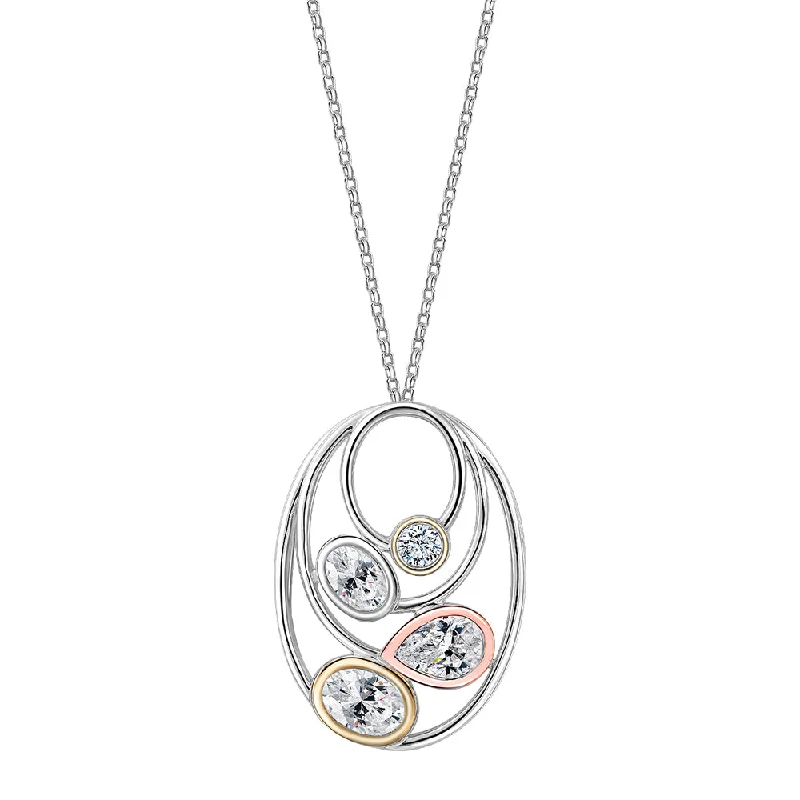 Women’s silver charm necklace-Fancy pendant with 2.04 carats* of diamond simulants in 10 carat yellow gold, rose gold and sterling silver