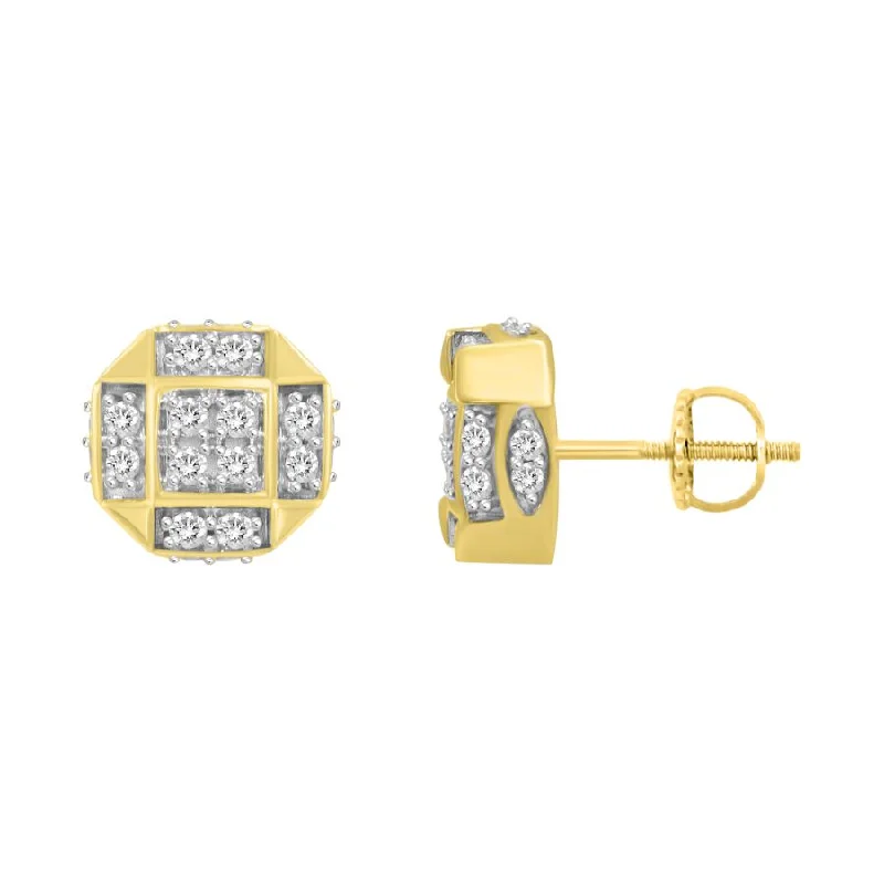 Women’s diamond earrings-LADIES STUD EARRINGS 0.75CT ROUND DIAMOND 10K YELLOW GOLD