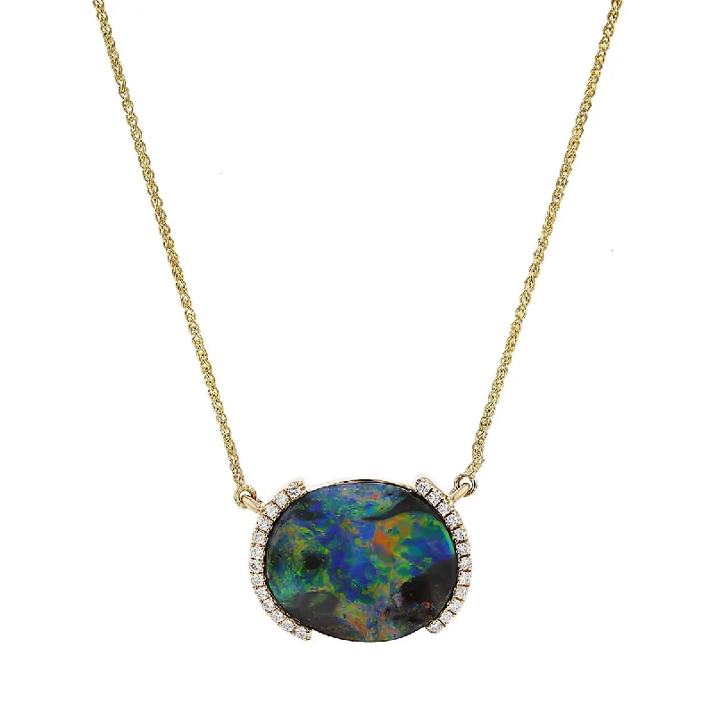 Women’s statement chain necklace-Australian Boulder Opal and Diamond Pendant