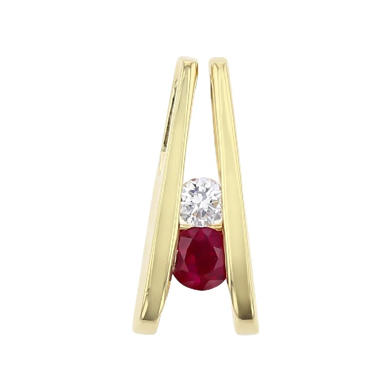 Women’s elegant gold necklace-14K Yellow Gold Ruby and Brilliant Diamond Pendant