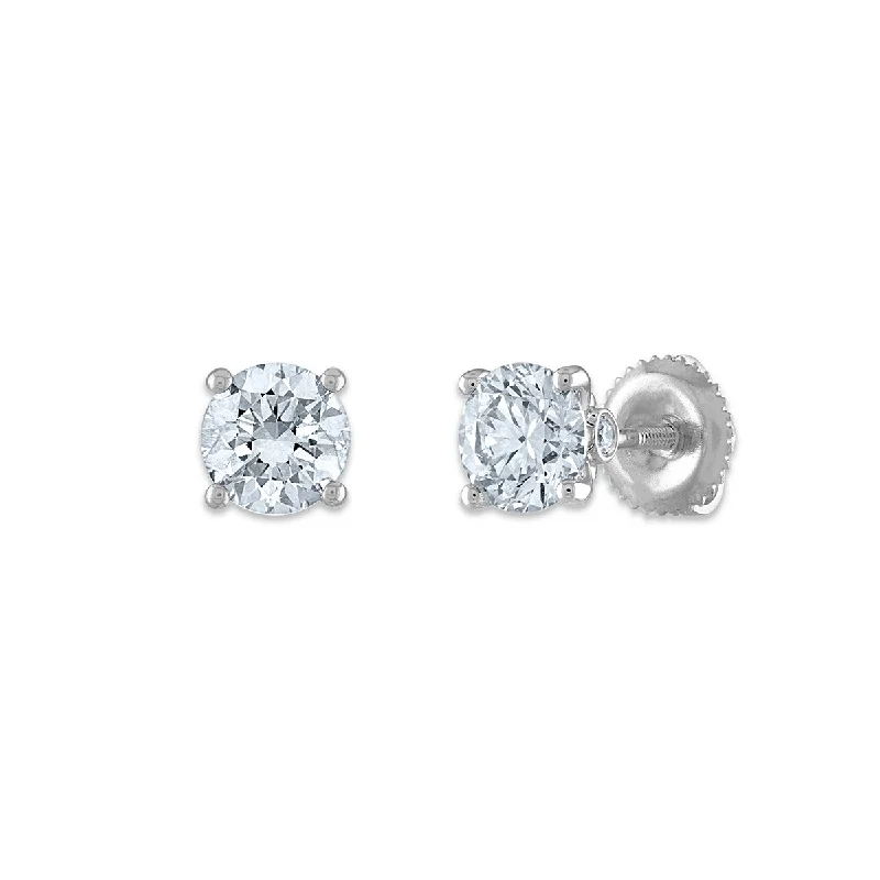 Women’s silver earrings-Red Hot Deal   1-1/2 CTW Lab Grown Diamond Stud Solitaire Earrings in 14KT White Gold