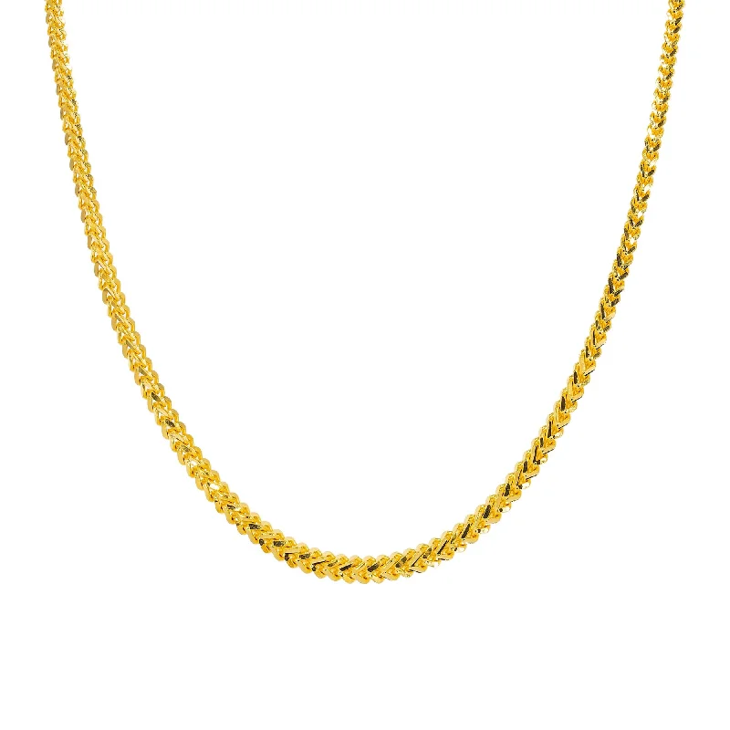 Women’s silver charm necklace-22K Yellow Gold Long Chain W/ Flat Wheat Link, 22 inches