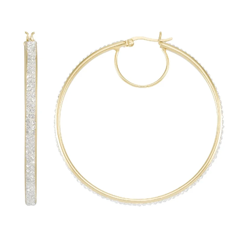 Women’s silver hoop earrings-Simone I Smith Collection 18KT Yellow Gold Plated Sterling Silver Crystal 55X3MM Hoop Earrings