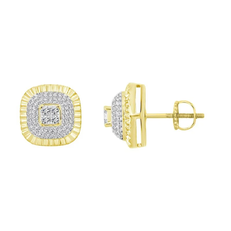 Women’s dangle earrings-LADIES STUD EARRINGS 0.50CT ROUND DIAMOND 10K YELLOW GOLD