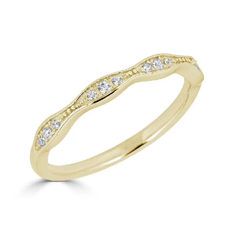 Women’s mixed metal engagement ring-EMILIQUE 14KT GOLD 1/10 CTW DIAMOND BEAD SET WAVY BAND