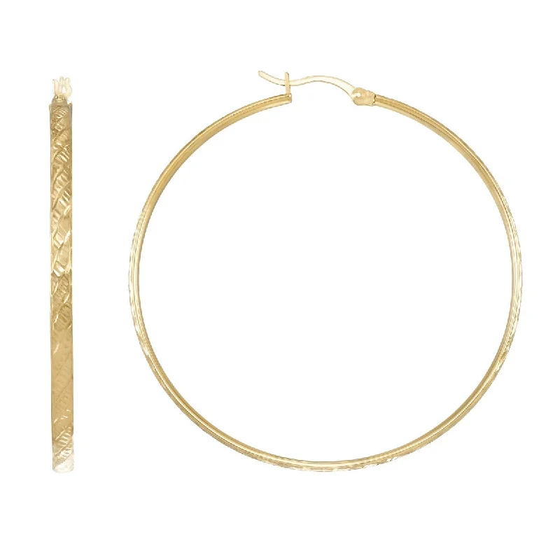 Women’s double hoop earrings-Simone I Smith Collection 18KT Yellow Gold Plated Sterling Silver 50X3MM Textured Hoop Earrings