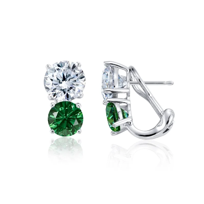 Women’s gemstone earrings-Crislu Green and White Cubic Zirconia Earrings in Sterling Silver