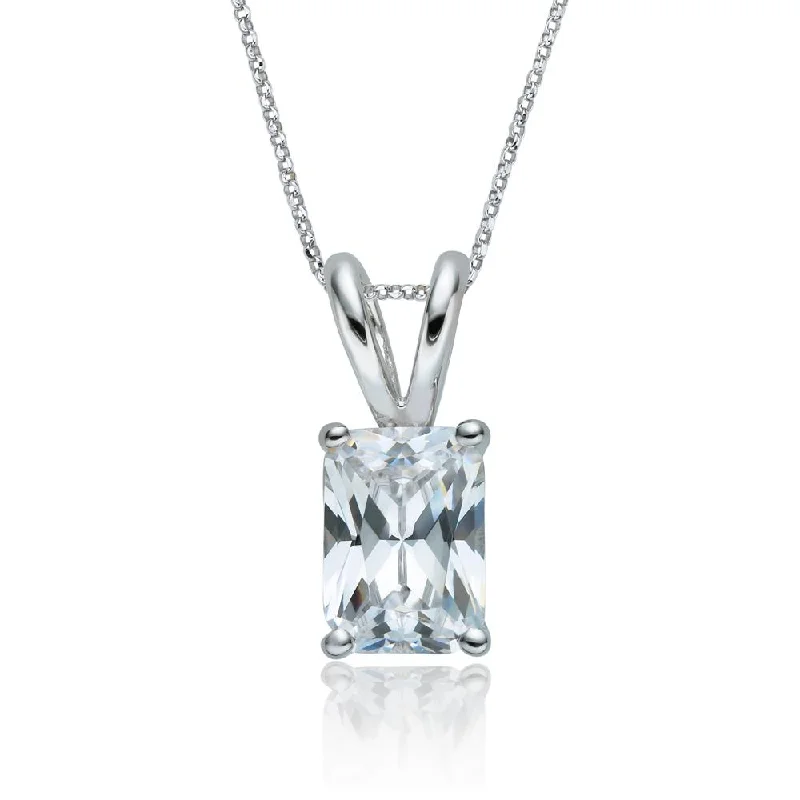 Women’s layered necklace-Radiant solitaire pendant with 2 carat* diamond simulant in 10 carat white gold