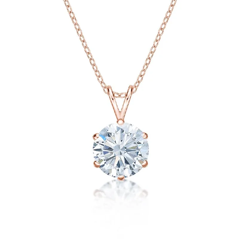 Women’s double-chain necklace-Round Brilliant solitaire pendant with 3 carat* diamond simulant in 10 carat rose gold