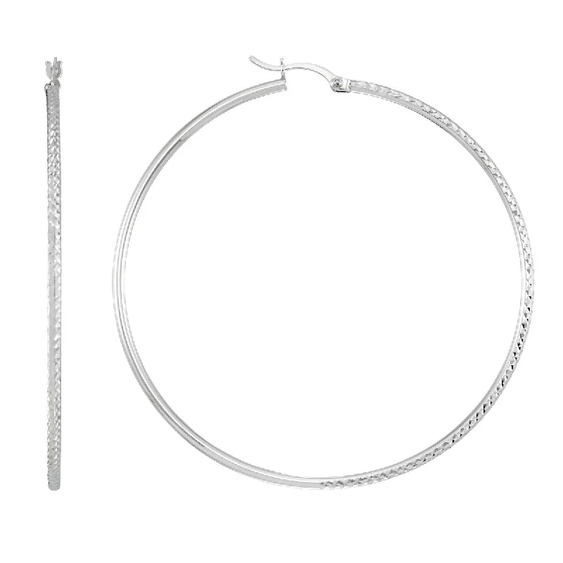 Women’s diamond hoop earrings-Simone I Smith Collection Platinum Plated Sterling Silver 60X2MM Diamond-Cut Hoop Earrings