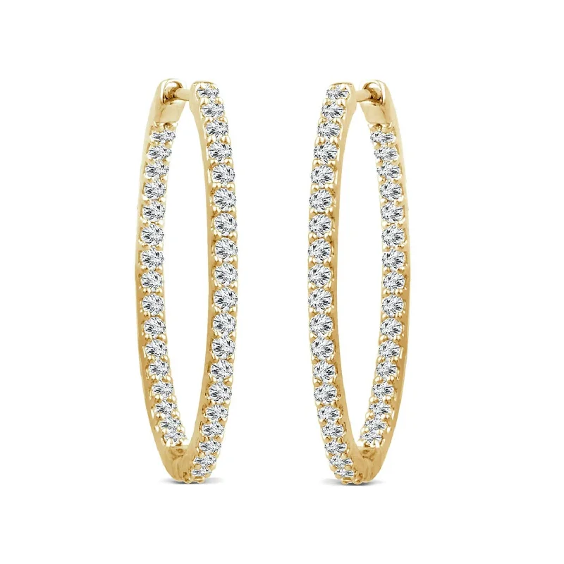 Women’s boho earrings-EcoLove 1 CTW Lab Grown Diamond In & Out Hoops in 14KT Yellow Gold