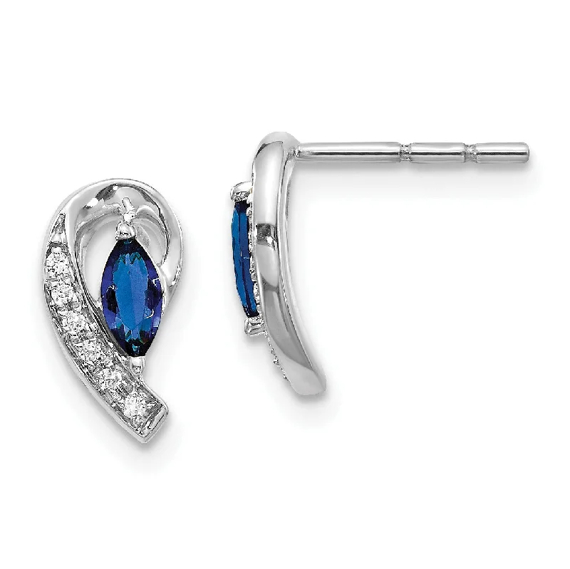 Women’s gold chandelier earrings-Marquise Sapphire and Diamond Stud Earrings in 14KT White Gold