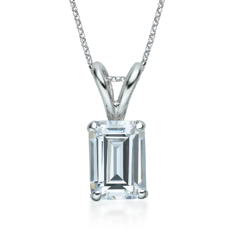 Women’s animal pendant necklace-Emerald Cut solitaire pendant with 1 carat* diamond simulant in 10 carat white gold