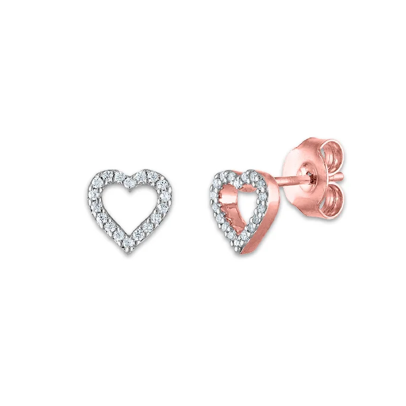 Women’s contemporary earrings-1/20 CTW Diamond Stud Heart Outline Earrings in 10KT Rose Gold