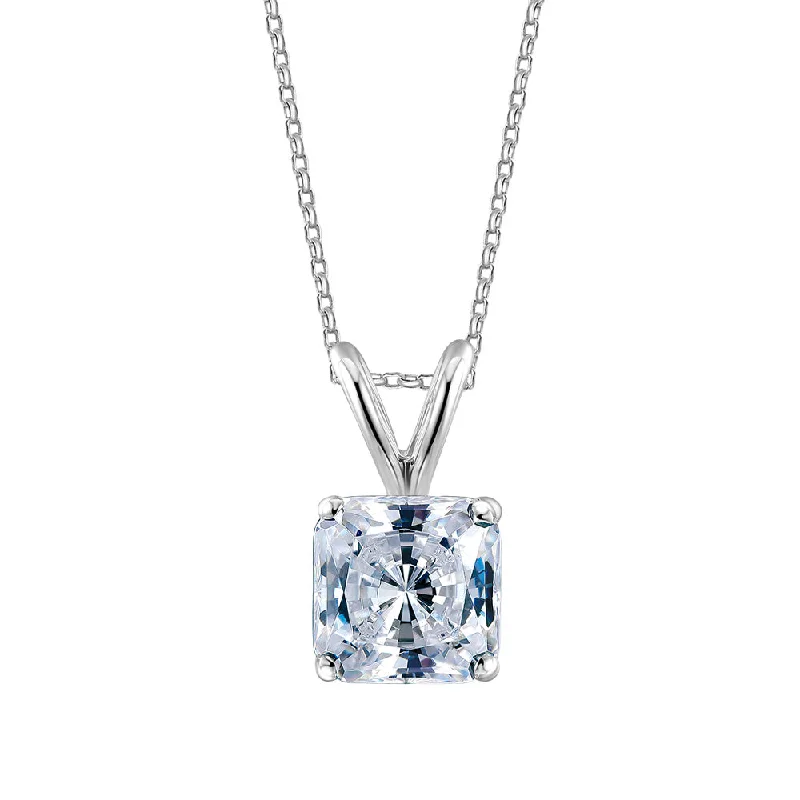 Women’s rose gold necklace-Princess Cut solitaire pendant with 1 carat* diamond simulant in 10 carat white gold