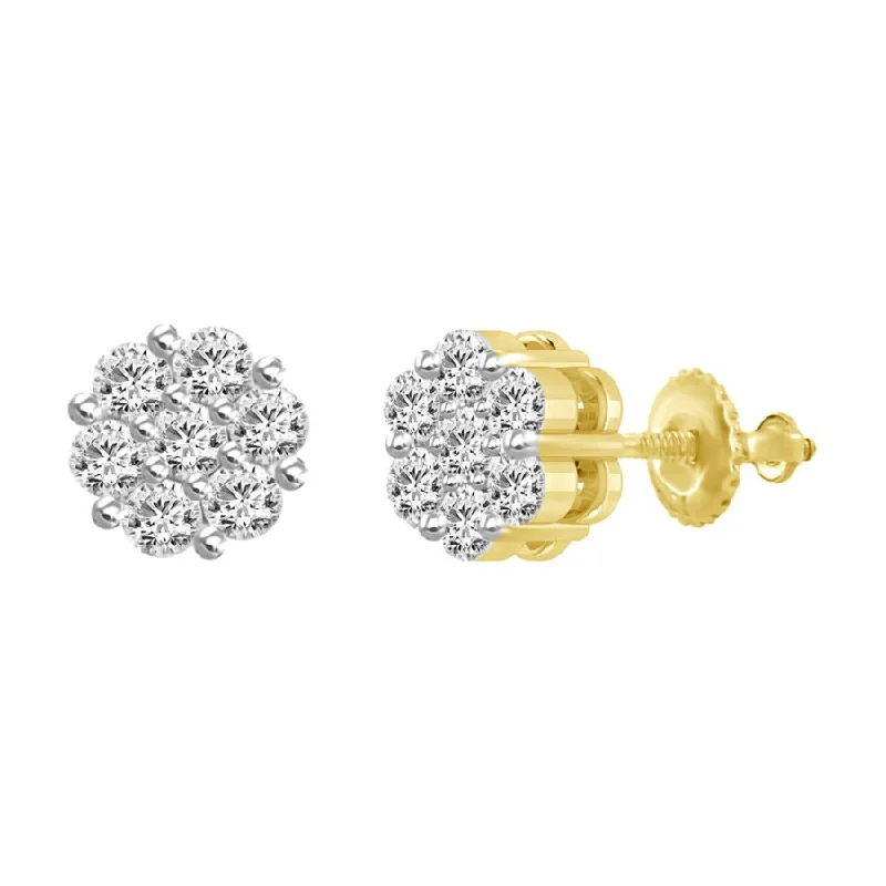 Women’s stud earrings-LADIES EARRINGS 3.00CT ROUND DIAMOND 14K YELLOW GOLD