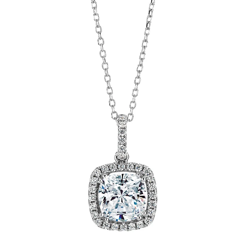 Women’s modern necklace-Halo pendant with 1.18 carats* of diamond simulants in 10 carat white gold