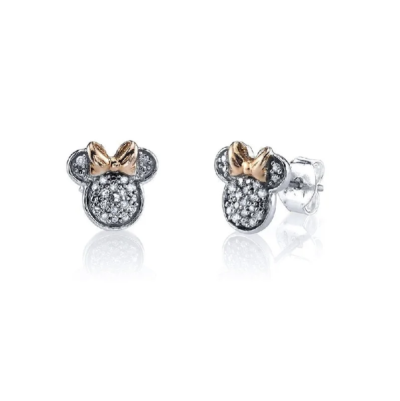 Women’s floral earrings-Disney 14KT Rose Gold Plated Sterling Silver and Cubic Zirconia Stud Minnie Mouse Earrings