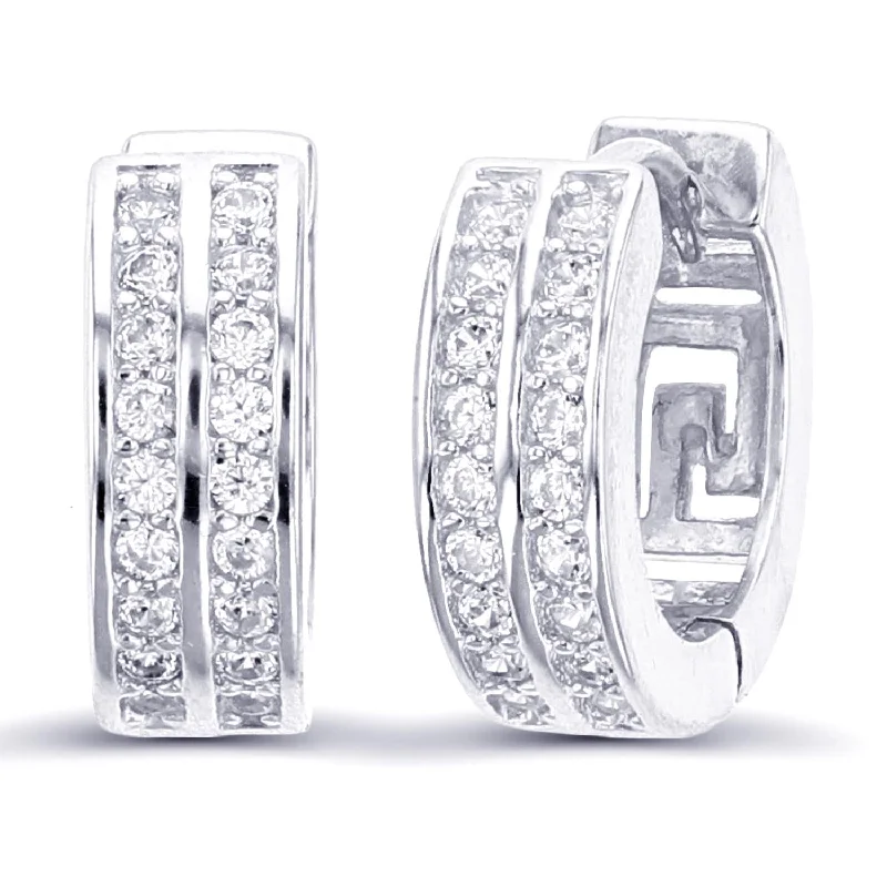 Women’s gold earrings-Luxe Layers Rhodium Plated Sterling Silver Round Cubic Zirconia 4X12MM Huggie Hoop Earrings