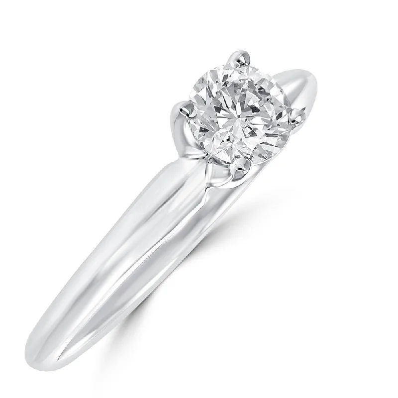 Women’s pave engagement ring-14KT WHITE GOLD 1/2CT Round Diamond Solitaire