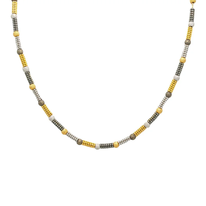 Women’s diamond tennis necklace-22K Multi Tone Gold Chain W/ Rounded Bead Chain & Glass Blast Bead Accents