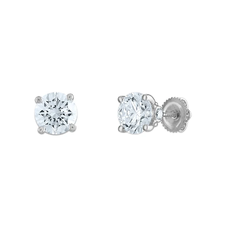 Women’s statement earrings-Red Hot Deal  3 CTW Round Lab Grown Diamond Stud Solitaire Earrings in 14KT White Gold